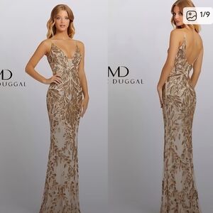Mac Duggal Gold Leaf Embellished Gown